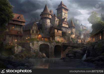 Medieval kingdom city. Fairytale palace. Generate Ai. Medieval kingdom city. Fairytale palace
