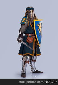 Medieval knight isolated on grey background.