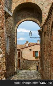 Medieval picturesque street and gate in Santarcangelo di Romagna town, Rimini Province, Italy