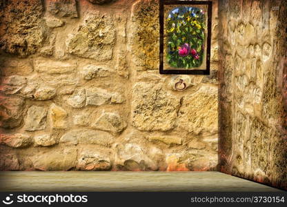 Medieval prison with view to a garden