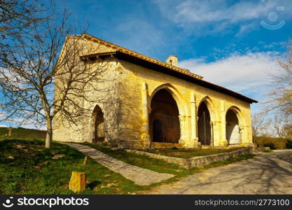 Medieval Spanish Church Surrounded by Fields