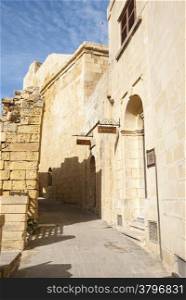 Medieval street in old part of Vicotria city, Gozo island, Malta