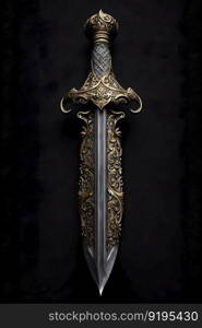 Medieval sword and scabbard. Fantasy golden sword with long blade. Neural network AI generated art. Medieval sword and scabbard. Fantasy golden sword with long blade. Neural network generated art