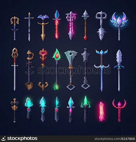 medieval sword weapon game ai generated. blade battle, knight war, steel ancient medieval sword weapon game illustration. medieval sword weapon game ai generated