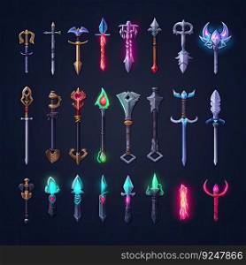 medieval sword weapon game ai generated. blade battle, knight war, steel ancient medieval sword weapon game illustration. medieval sword weapon game ai generated