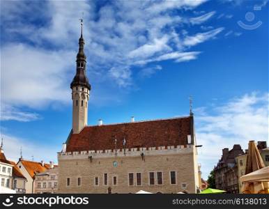 Medieval Town Hall and Town Hall Square of Tallinn, the capital of Estonia.