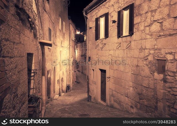 Medieval town street at night
