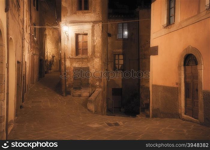 Medieval town street at night