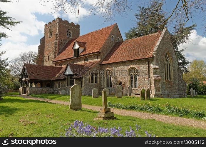 Medieval village church in the UK in springtime