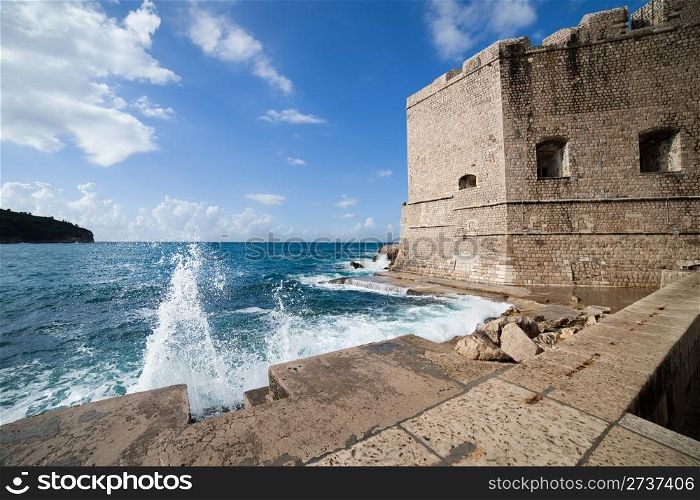 Medieval walls of Dubrovnik Old City on the Adriatic Sea in Croatia