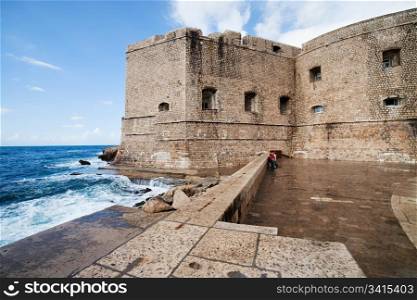 Medieval walls of Dubrovnik Old City on the Adriatic Sea in Croatia