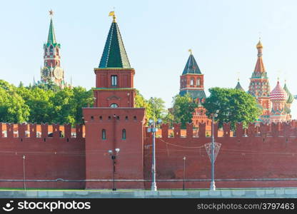 Medieval walls of Moscow Kremlin red brick