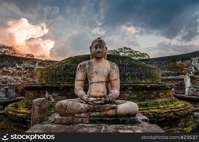 Meditating buddha statue in ancient city of Polonnaruwa, North Central Province, Sri Lanka