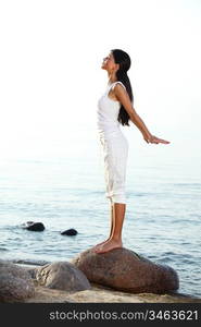 meditation on ocean sand beach