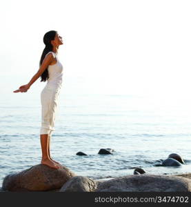 meditation on ocean sand beach