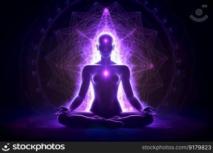 Meditation pose spiritual. Aura energy. Generate Ai. Meditation pose spiritual. Generate Ai