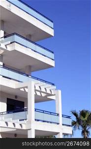 Mediterranean architecture white and blue coastal building