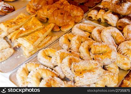 Mediterranean bakery sweet pastries focus on foreground