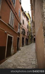 Mediterranean Cobblestone Street in Charming Town Rovinj Istria Croatia