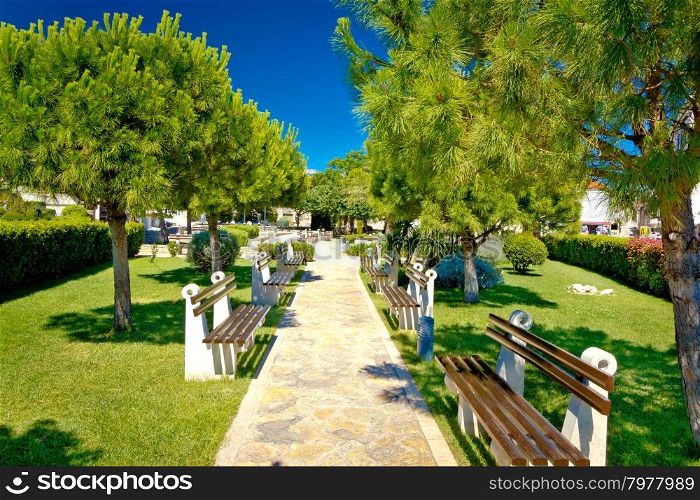 Mediterranean park with benches view, Primosten, Croatia