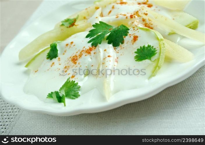 Mediterranean salad with zucchini and yogurt - Kabak salatas?.Turkish cuisine