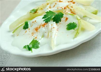 Mediterranean salad with zucchini and yogurt - Kabak salatas?.Turkish cuisine