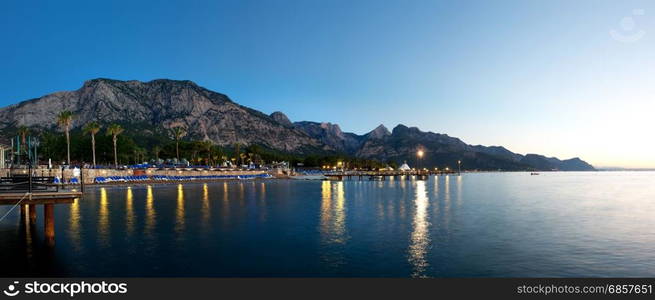 Mediterranean sea and mountains in turkish Kemer at sunset, Turkey