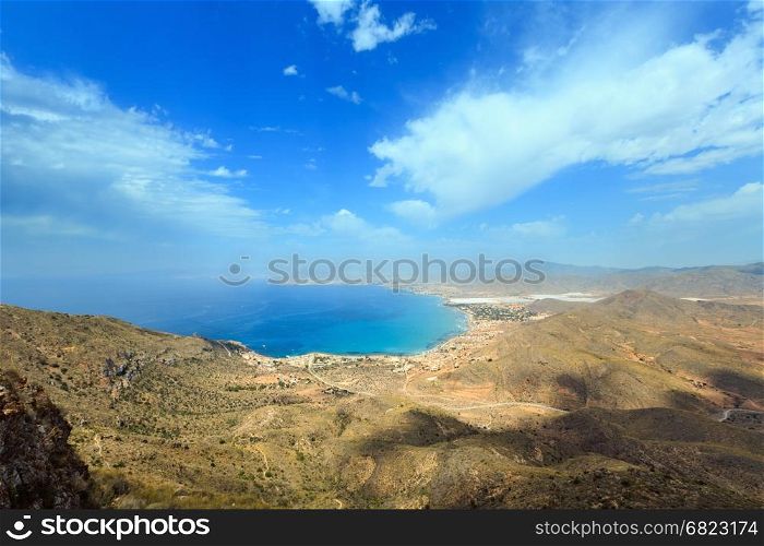 Mediterranean Sea summer coastline. Top view from Tinoso cape (Cartagena, Spain).