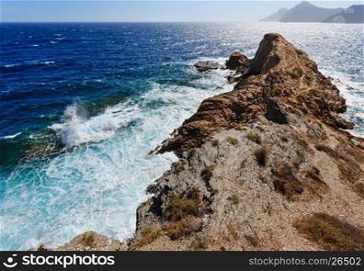 Mediterranean sea summer rocky coast view (Portman, Costa Blanca, Spain).