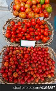 Mediterranean tomatoes in Balearic Islands market outdoor