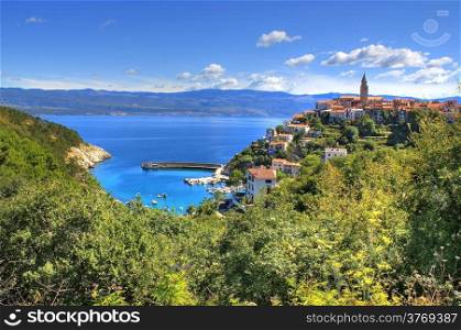 Mediterranean town of Vrbnik, Island of Krk, Croatia - town in northern Adriatic sea located on the high rock, known by the quality wine - vrbnicka zlahtina