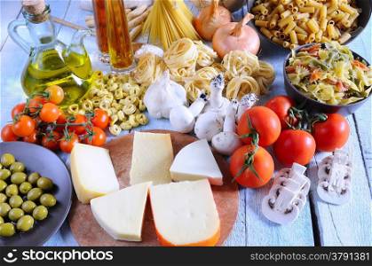 Mediterranean vegetable ingredients on the kitchen table.