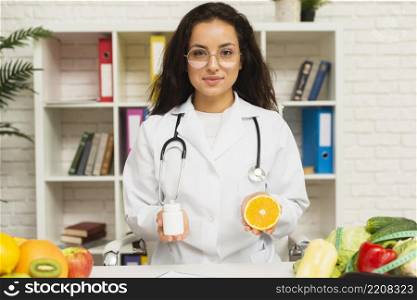 medium shot doctor with stethoscope orange
