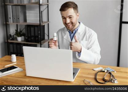 medium shot doctor with thumb up