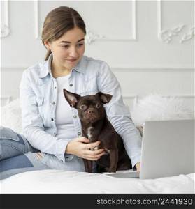 medium shot girl working with dog