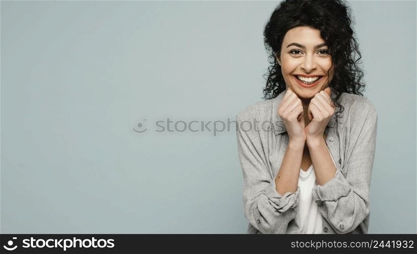 medium shot happy woman with copy space