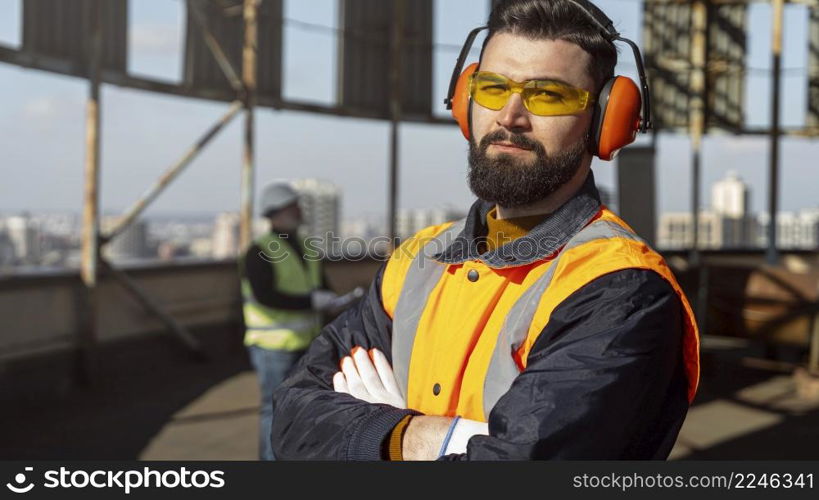 medium shot man posing with equipment