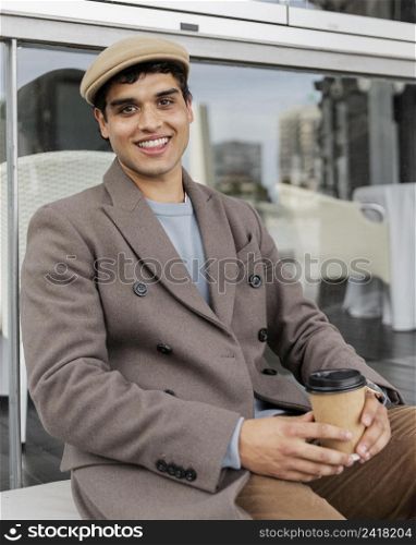 medium shot smiley man with coffee
