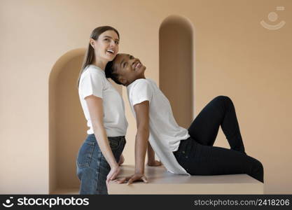 medium shot smiley women posing