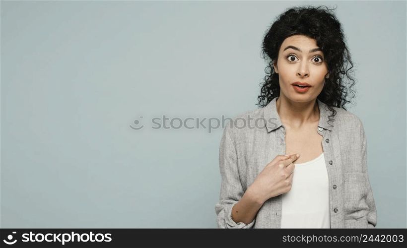 medium shot surprised woman with copy space