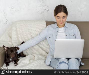 medium shot teenager with dog