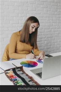 medium shot woman coloring