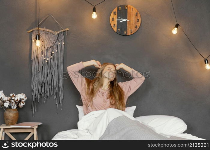 medium shot woman waking up