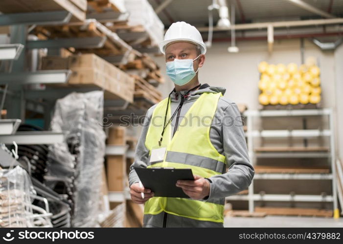 medium shot worker wearing mask