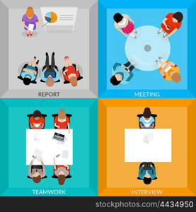 Meetings Of Business People Top View Set . Meetings of business people top view set of different moments report meeting teamwork interview isolated vector illustration