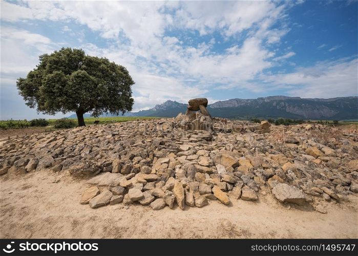 Megalithic Dolmen Chabola de la Hechicera, in La Guardia, Basque Country, Spain.