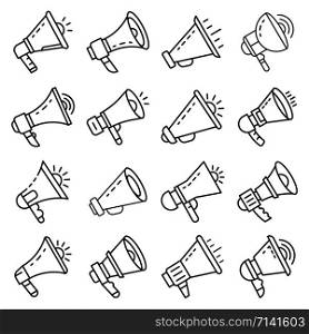 Megaphone icon set. Outline set of megaphone vector icons for web design isolated on white background. Megaphone icon set, outline style