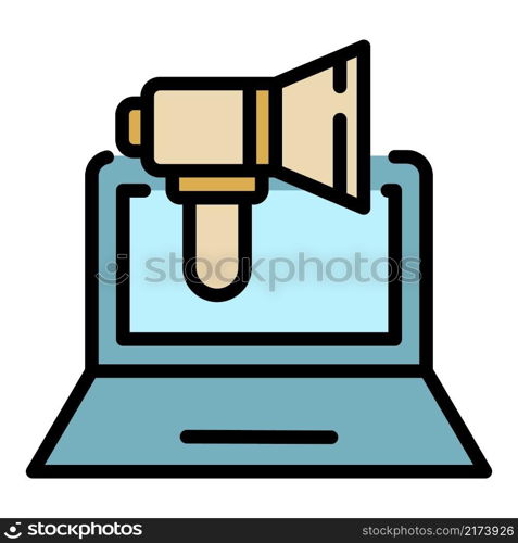 Megaphone on laptop icon. Outline megaphone on laptop vector icon color flat isolated. Megaphone on laptop icon color outline vector
