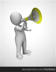 Megaphone used to give opinion announcement or make a speech. Loud hailer proclaiming complaint and grievance - 3d illustration