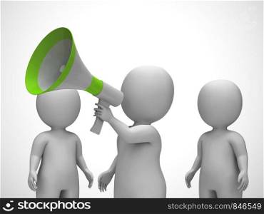 Megaphone used to give opinion announcement or make a speech. Loud hailer proclaiming complaint and grievance - 3d illustration